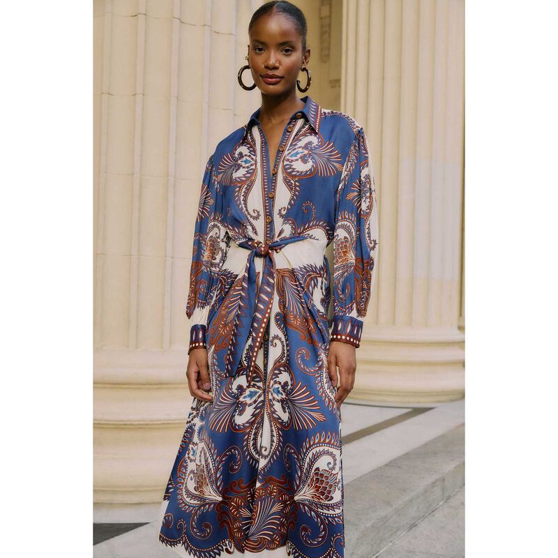 FARM Rio Arabesque Scarf Blue Midi Dress image number 3